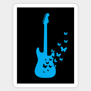 S-Style Electric Guitar Silhouette Turning Into Butterflies Blue Magnet